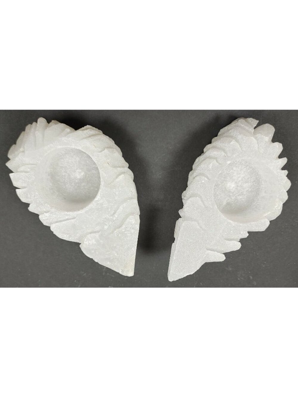 Carved Selenite Leaf Shaped Tea Light Candle Holders Set 2 White Crystal Accent
